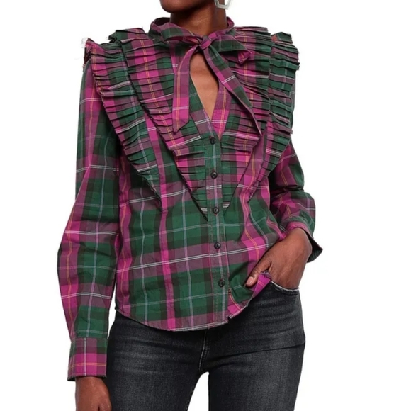 🍒NWT🍒 CURRENT/ELLIOTT 100% COTTON PLAID SHIRT - Picture 4 of 6